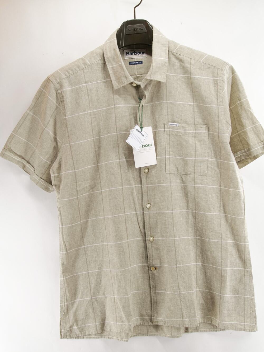Barbour NWT Swaledale Shirt Mens Small USA Medium UK Olive Green Linen Blend New